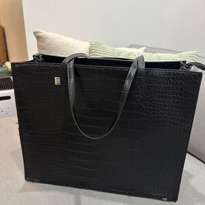 BEIS Black Croc-Embossed Tote Bag